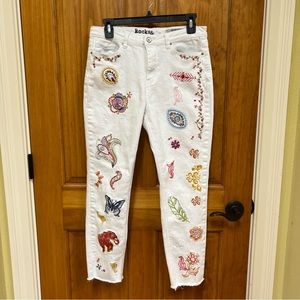 Rocks & Indigo white embroidered jeans, US 12/30